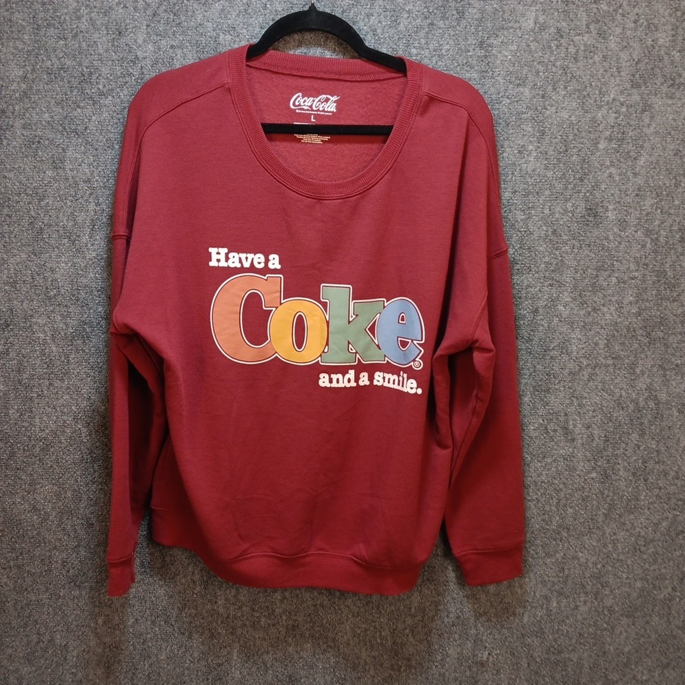 Coca-Cola Mens Red Long Sleeve Graphic Sweater Have a Coke and a Smile Size L